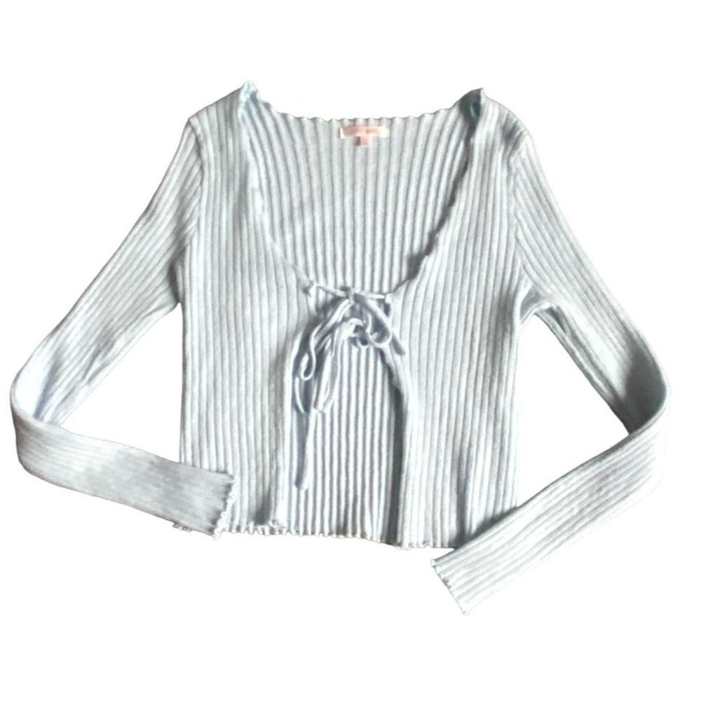 Pac Sun Lottie Moss Ribbed Front Tie Cardigan-Light Blue-Size S-GUC